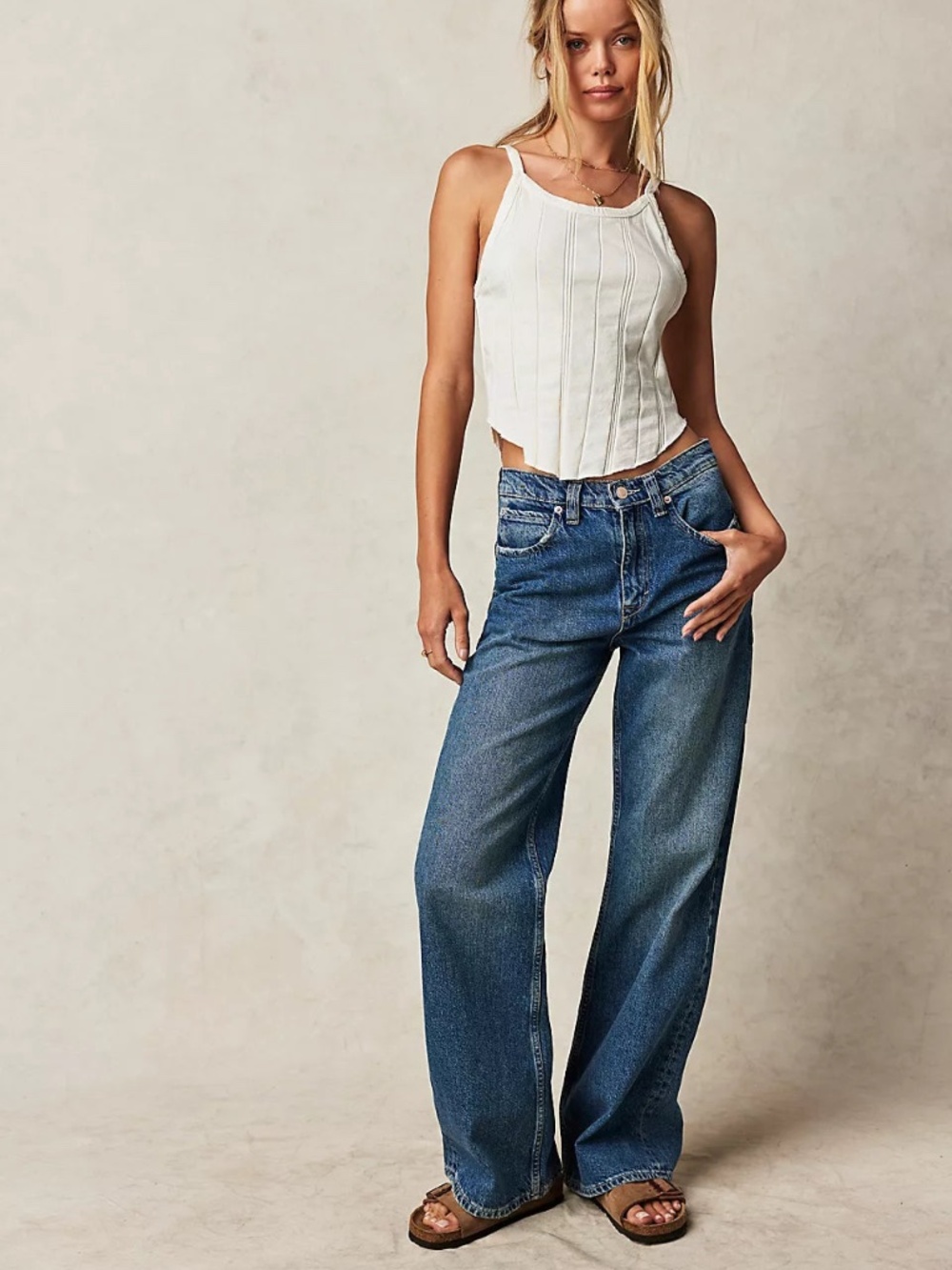 Free People We The Free Tinsley Baggy High Rise Jeans Hazey Blue Size 26
